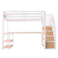 HOCHBETT 90/200 cm Weiß mit LED-Lichtleisten, Stautreppen und Tisch - Weiß, Metall (90/200cm) - Oxeza