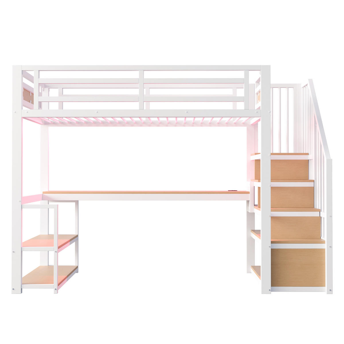 HOCHBETT 90/200 cm DE-01340, in Weiß, mit Aufbewahrungsleiter, Tisch und Regalen - Weiß, Metall (90/200cm) - ComfortXL