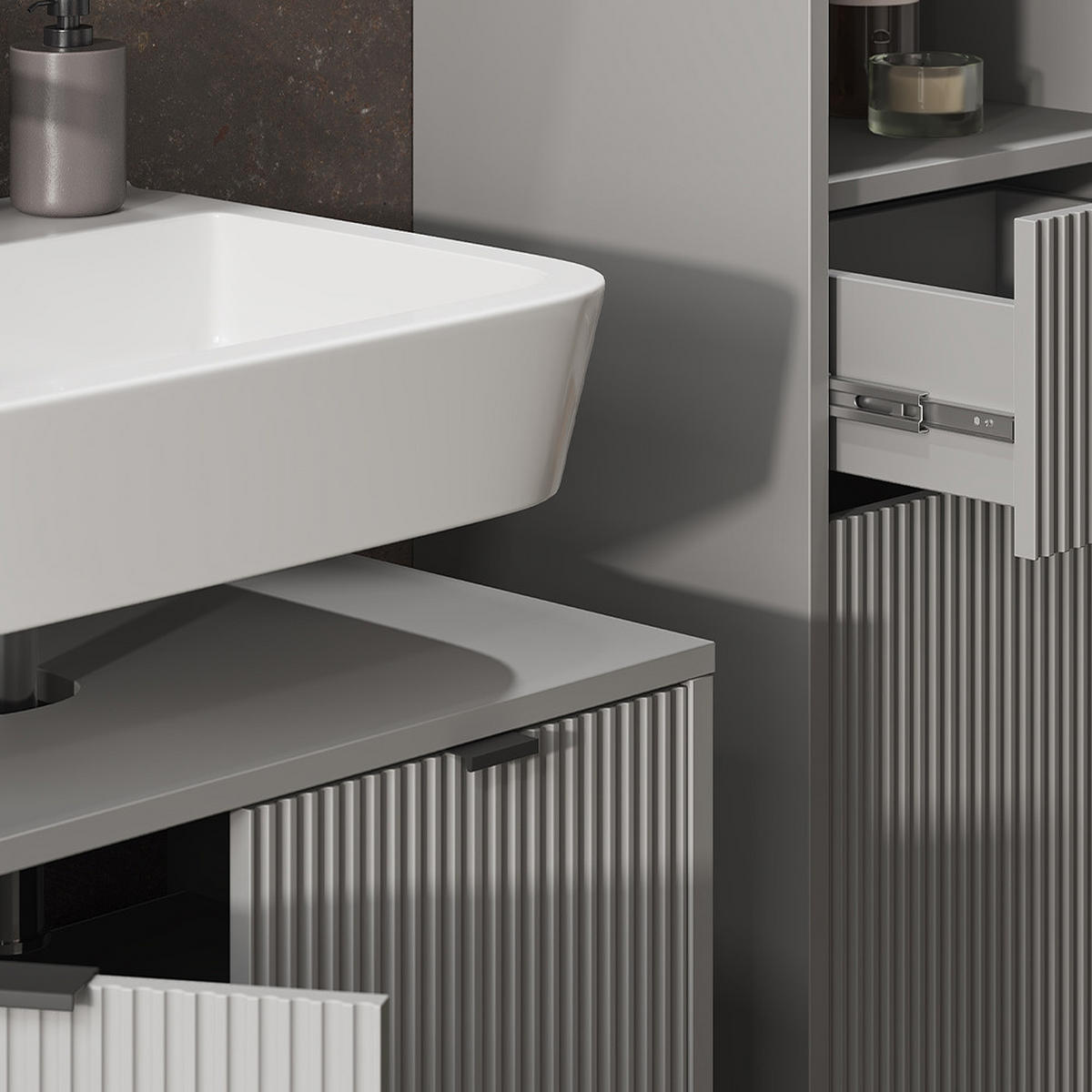 BADMÖBEL-SET Eliza Grau 3 Teile, mit Hochschrank - Grau, Holzwerkstoff (70/63/45cm) - Vicco