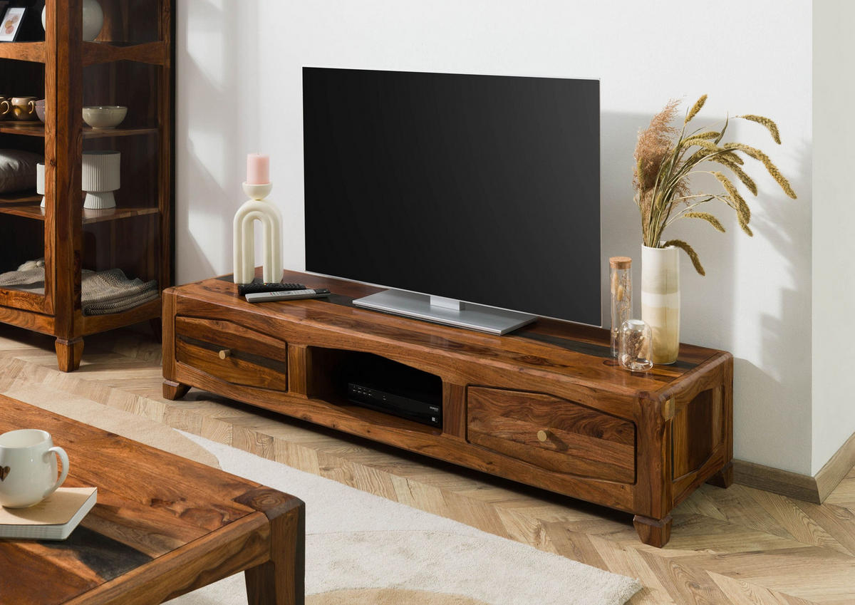 TV-BOARD Sheesham 160x43x33 dunkelbraun lackiert ANCONA #212 - Dunkelbraun, Holz (160/33/43cm) - Massivmoebel24