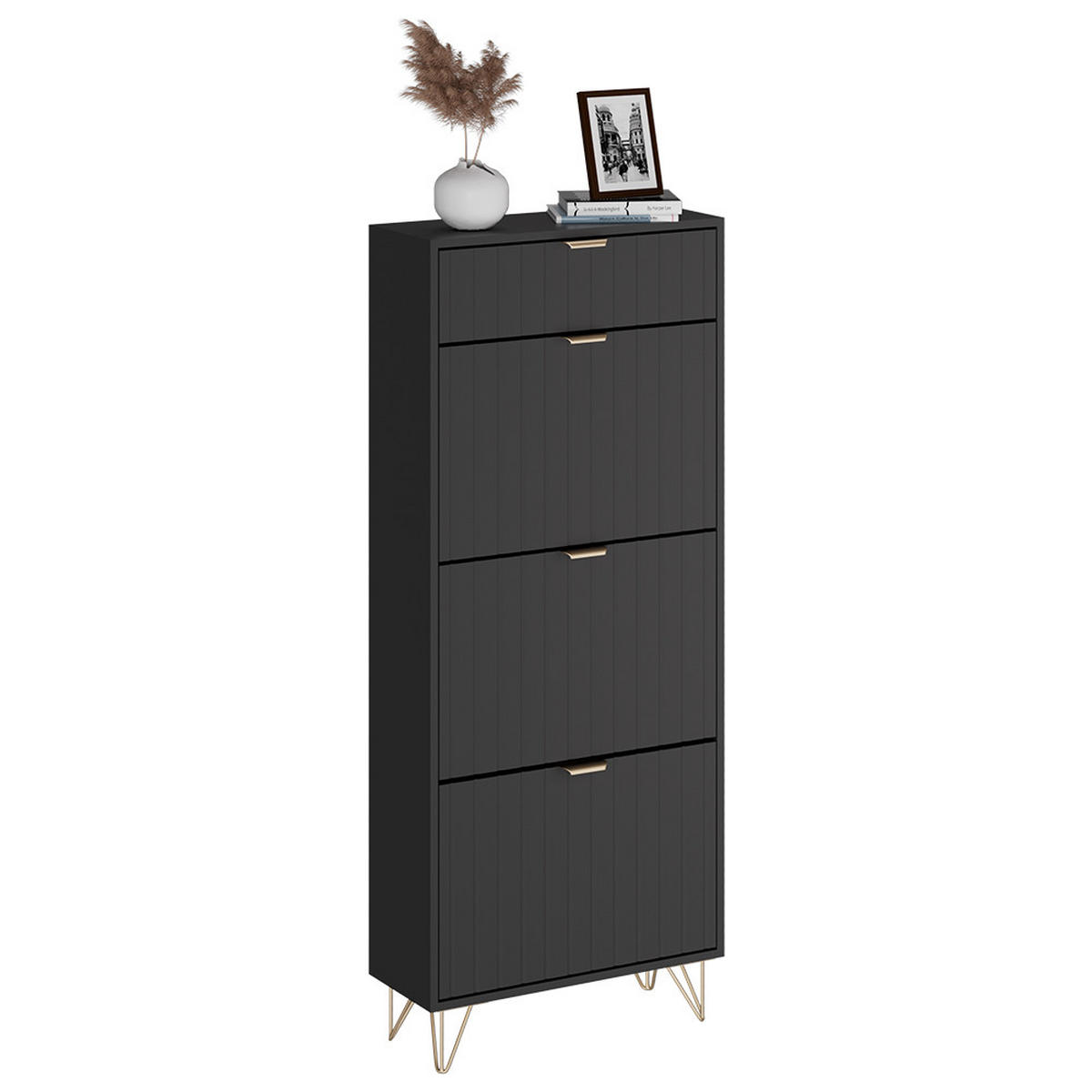 SCHUHSCHRANK Helge Schwarz 60 x 145 cm 3 Fächer - Schwarz, Holzwerkstoff (60/145/23.5cm) - Vicco