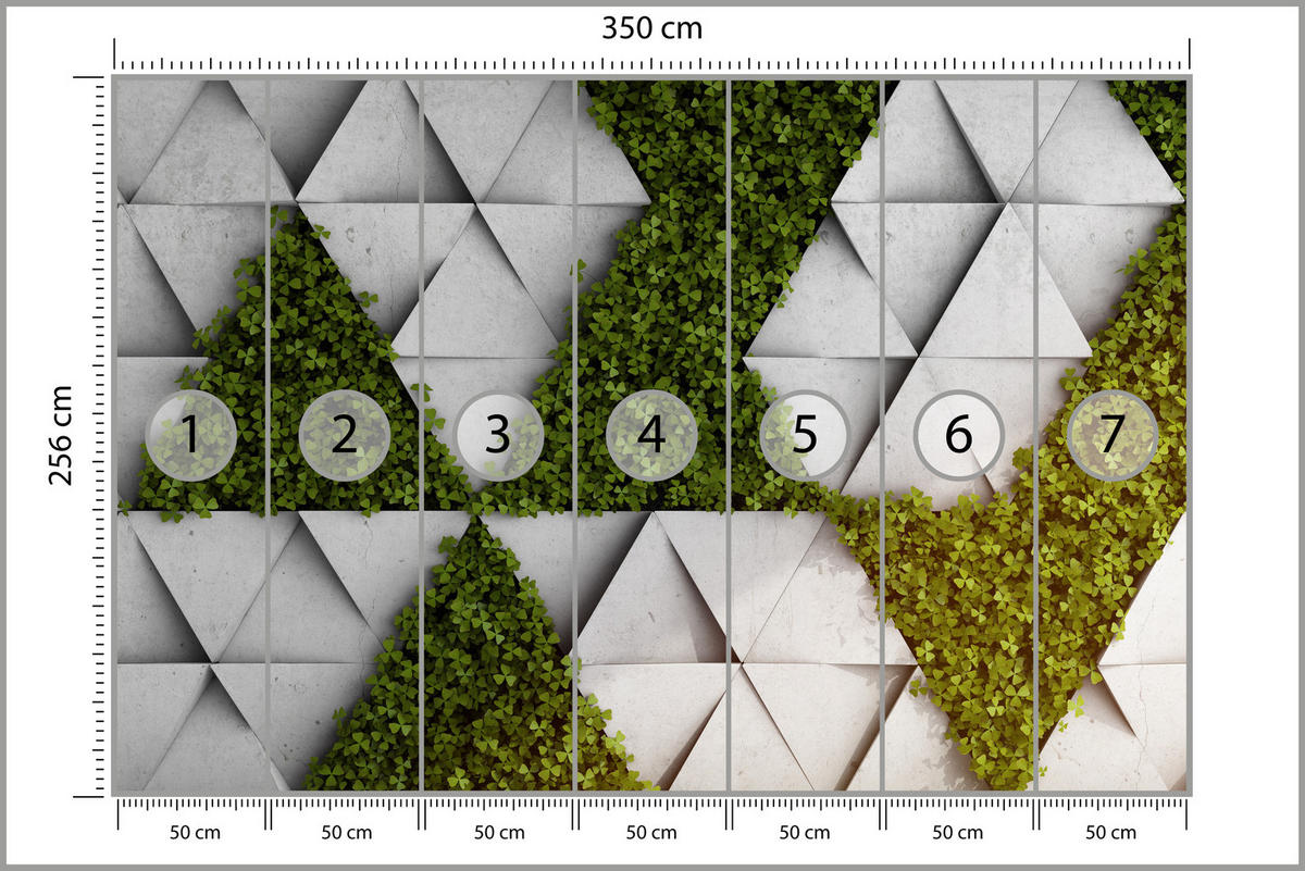 FOTOTAPETE für Wohnzimmer Klee Beton Dreiecke Abstraktion Modern 350x256 - Grau/Grün, Papier (350/256cm) - Muralo