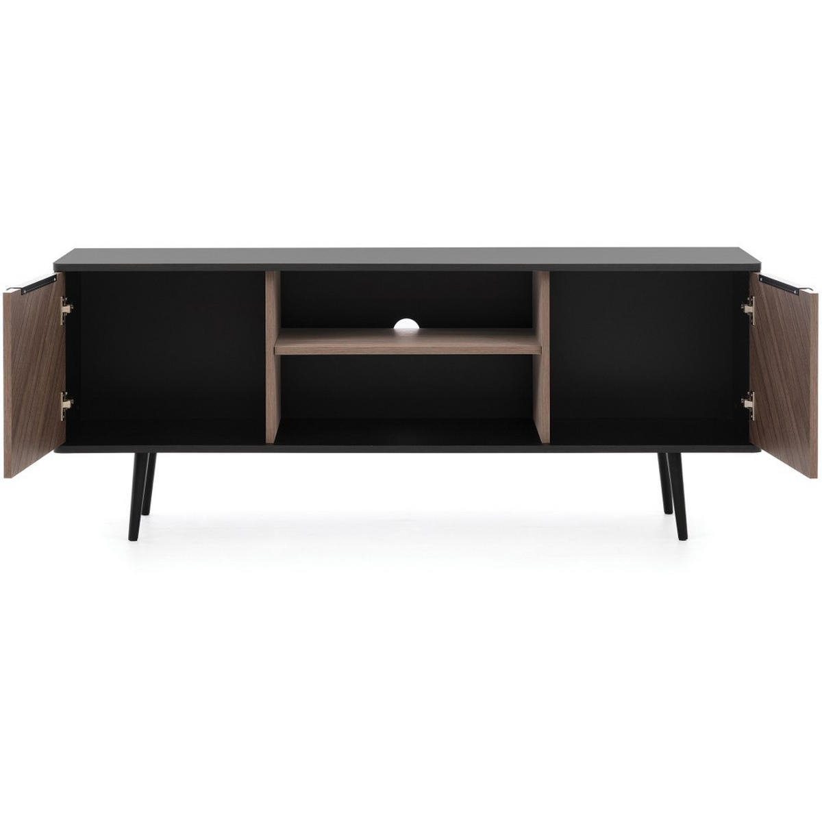 LOWBOARD Parini mit 2 Türen, mit Metallbeine, Graphitschwarz/Captains Deck - Eichefarben, Holzwerkstoff/Metall (150/60/41cm) - Beautysofa