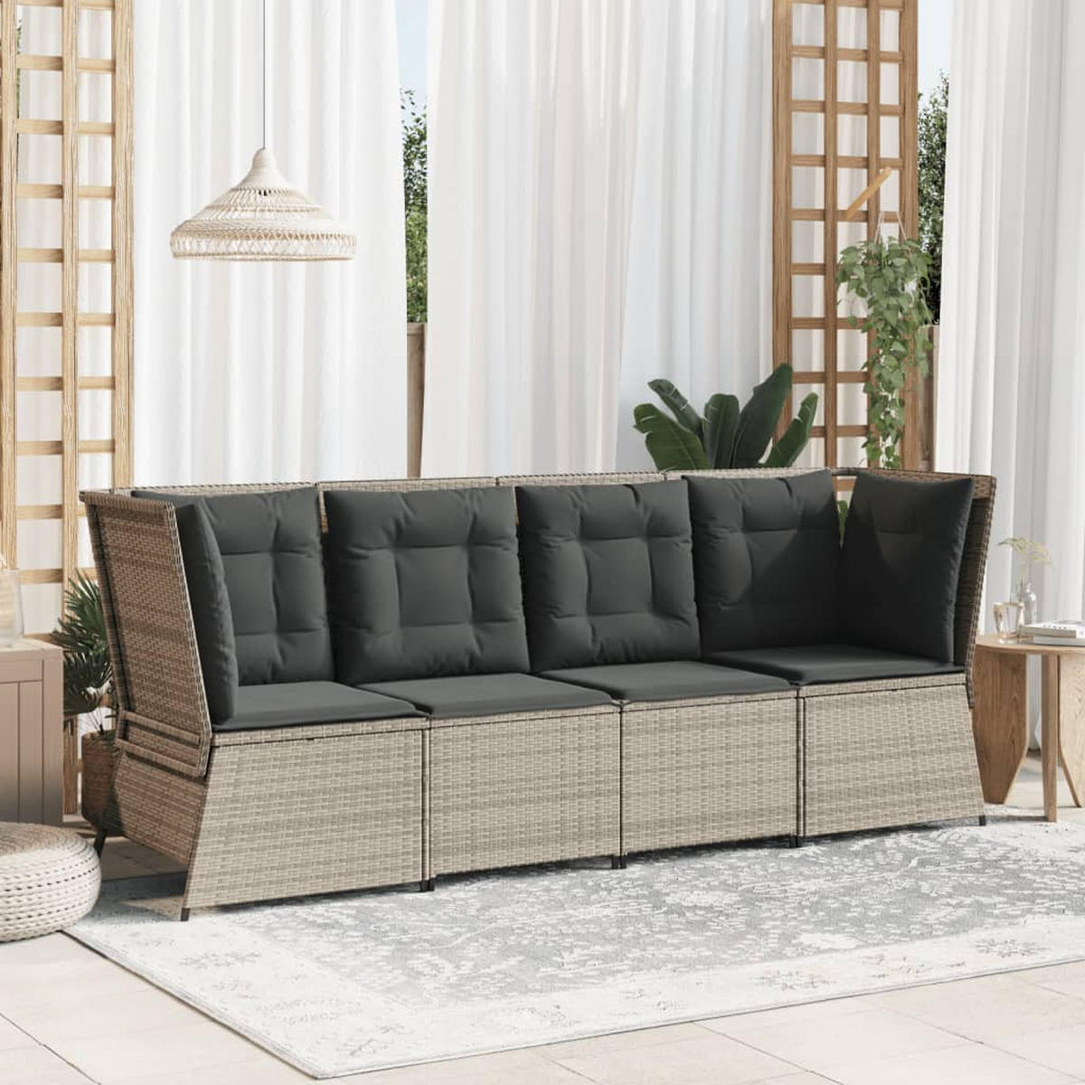 GARTEN-ECKSOFA mit Kissen Hellgrau Poly Rattan - Grau, Kunststoff (67/95/67cm)
