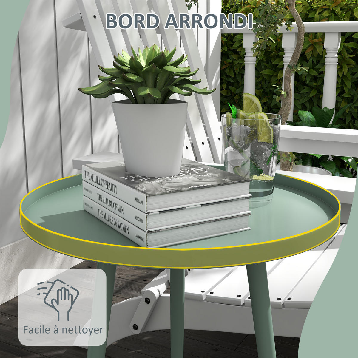 GARTENBEISTELLTISCH DE-14101 rund, mit erhöhtem Rand Grün - Grün, Metall (40/40/50cm) - ComfortXL