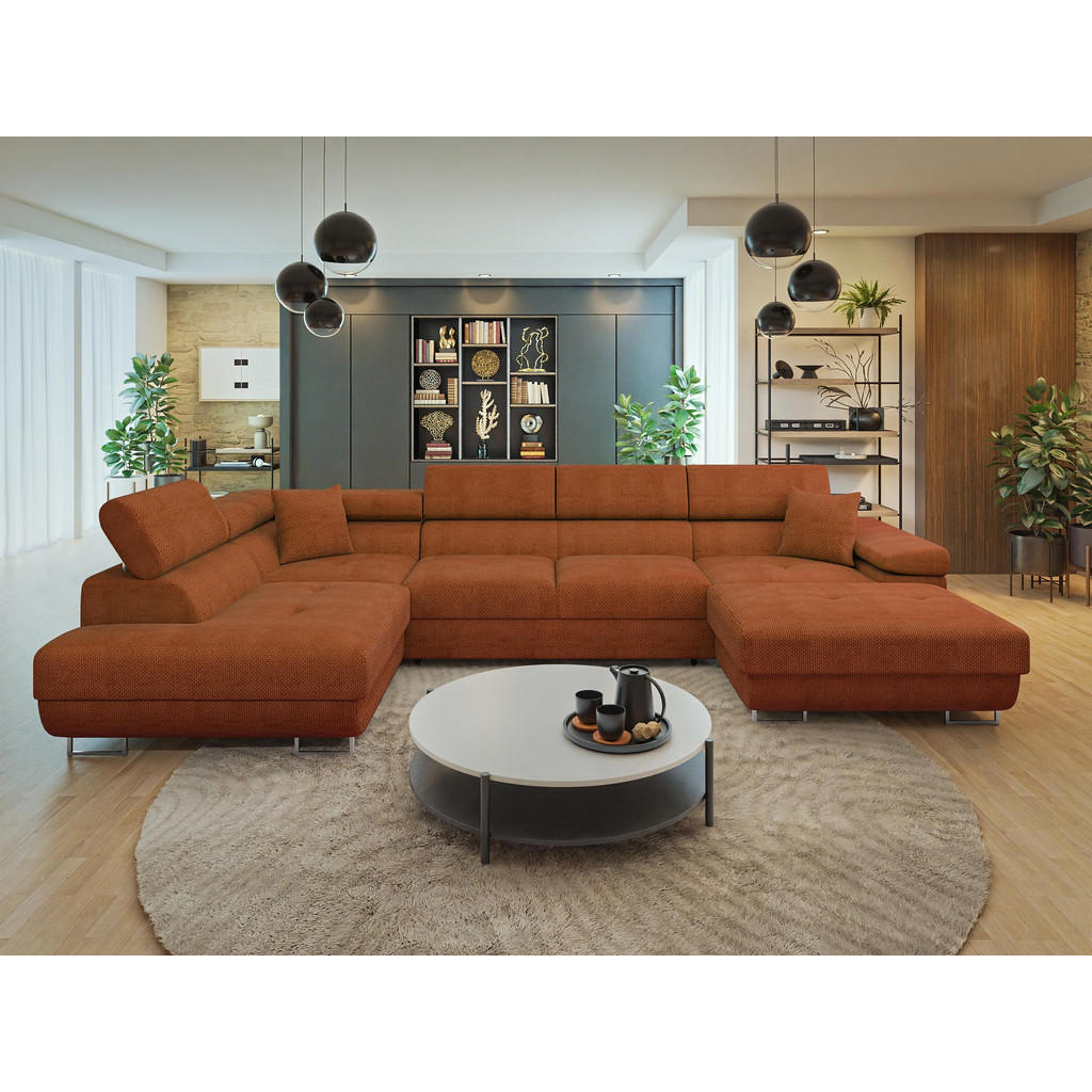 Thumbnail - Mirjan24 Wohnlandschaft, Dunkelorange, Textil, 7-Sitzer, links montierbar,Rechteckig, 346x90x203 cm, Wohnzimmer, Sofas &...