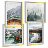 BILDER SET 4er Set - 50x50 cm & 40x60 cm Goldrahmen - Berge, See, Boot, Nebel, Strand - Goldfarben, Kunststoff (50/50cm) - TULUP