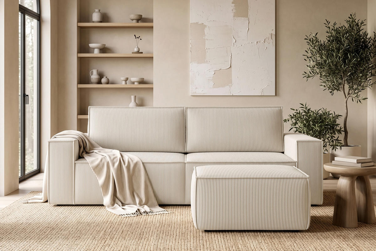 SITZPOUF NAPI gefederte Sitzfläche, creme - Creme/Schwarz, Textil (83/45/83cm) - KONSIMO®