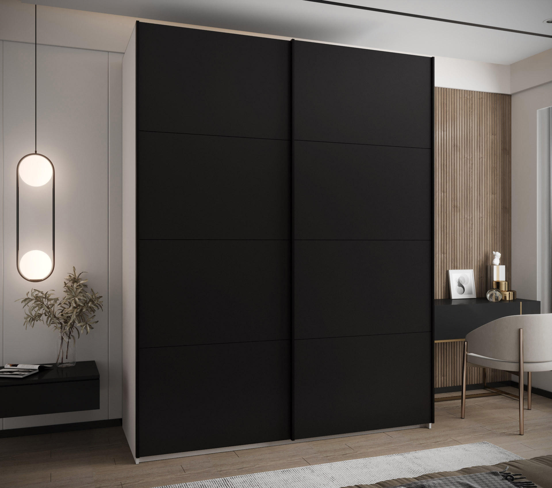 SCHWEBETÜRENSCHRANK 245,5/200/64 2-türig - Schwarz/Weiß, Holz/Metall (200/245/64cm) - Abiks Möbel