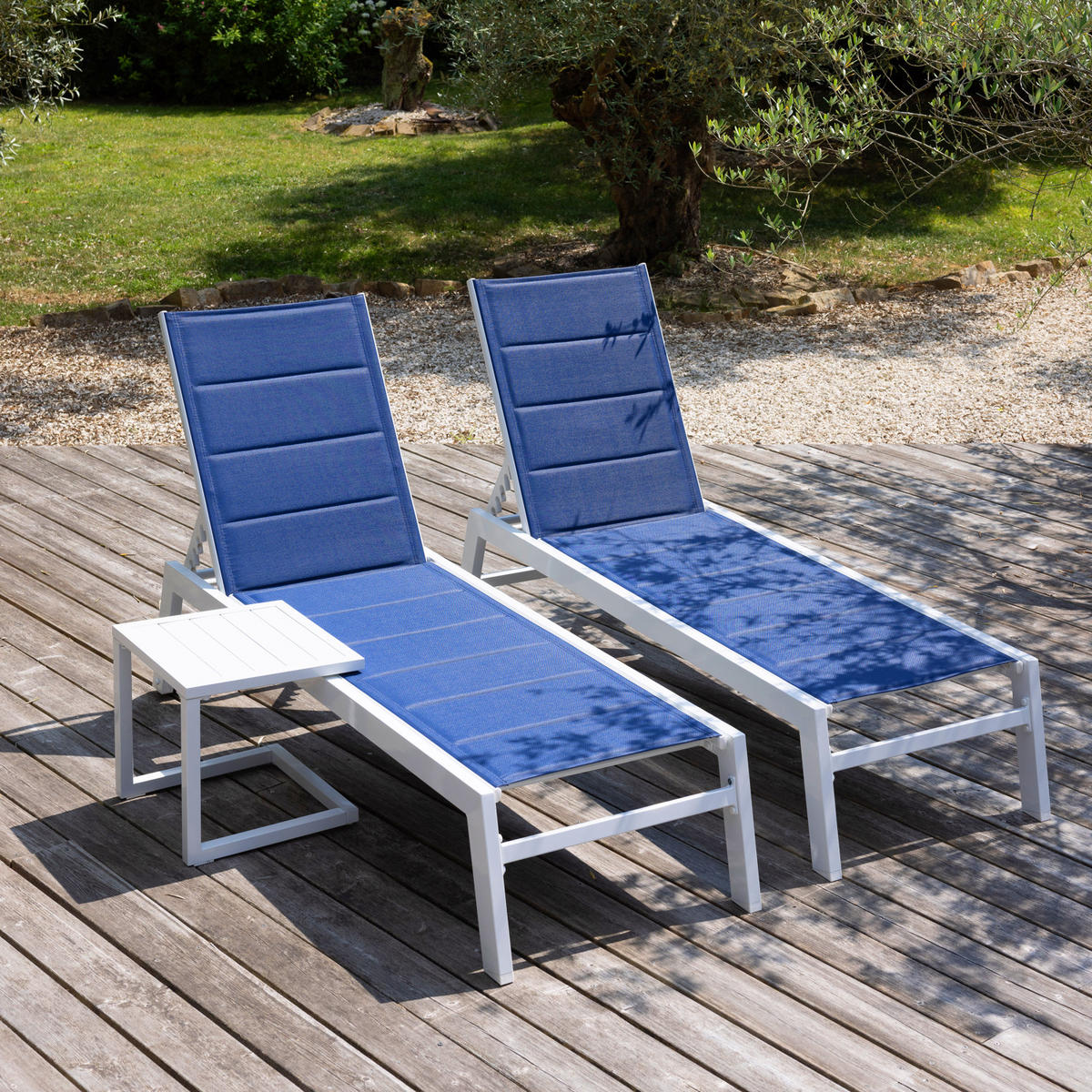 SONNENLIEGEN Barbados Blau und Weiß 2 Plätze - Blau, Metall (61/95/198cm) - Happy Garden