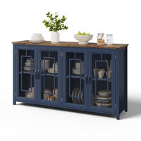 GESCHIRRSCHRANK 160 cm MDF Blau mit Glastüren und Holzoptik-Arbeitsplatte - Dunkelblau, Holzwerkstoff (40/86/160cm) - Korfee