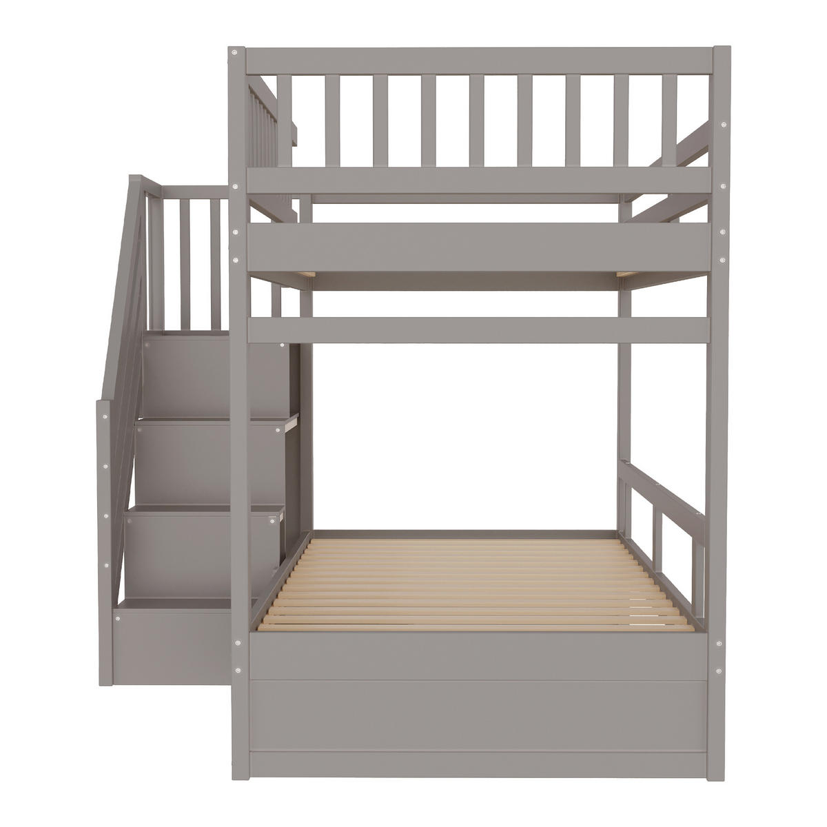 ETAGENBETT Massivholz 90x200 cm mit Sicherheitsleiter, Grau - Grau, Holz (90/200cm) - ComfortXL