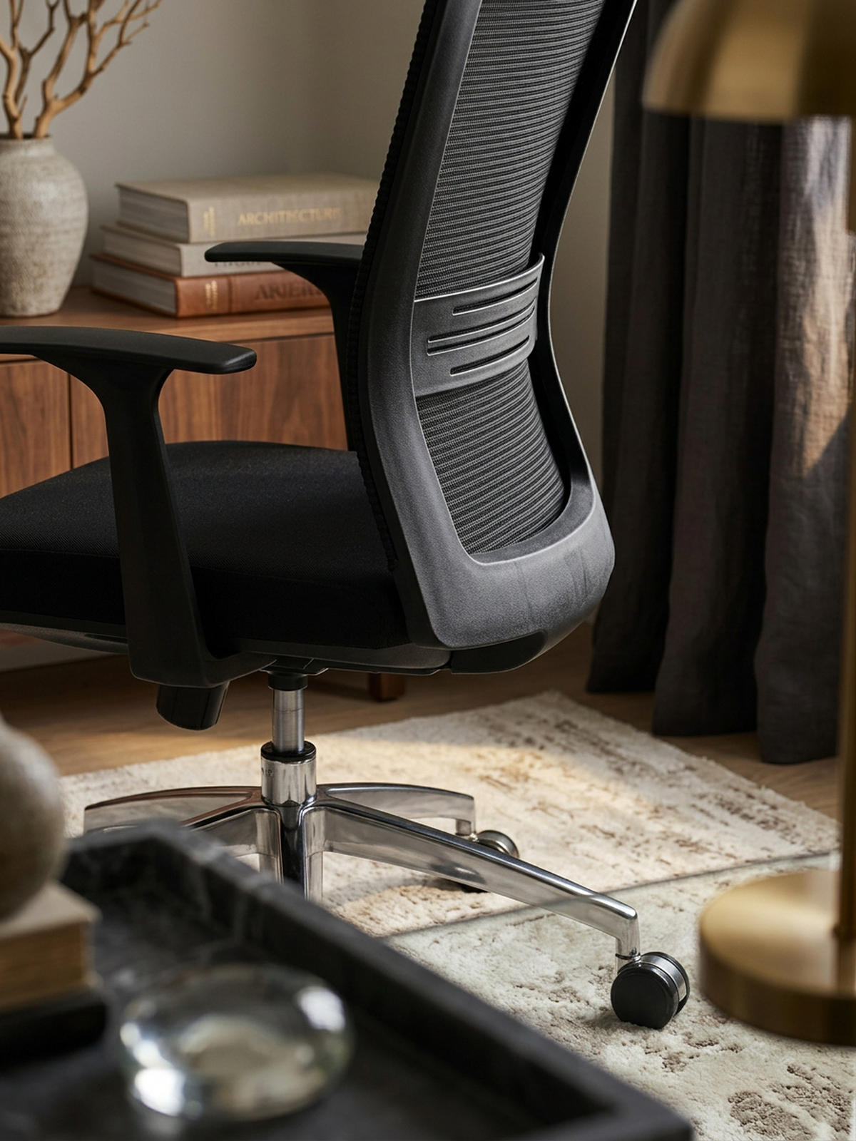 BÜROSTUHL Schwarz Netz drehbar mit verstellbarer Rückenlehne und Aluminiumfußkreuz bis 120 kg - Silberfarben/Schwarz, Textil (70/107/63cm) - KADIMA DESIGN