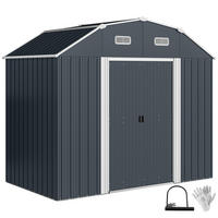 GARTENSCHUPPEN DE-08144 mit 2 Fenstern & 2 Türen, Dunkelgrau - Dunkelgrau, Metall (132/198.5/238cm) - ComfortXL