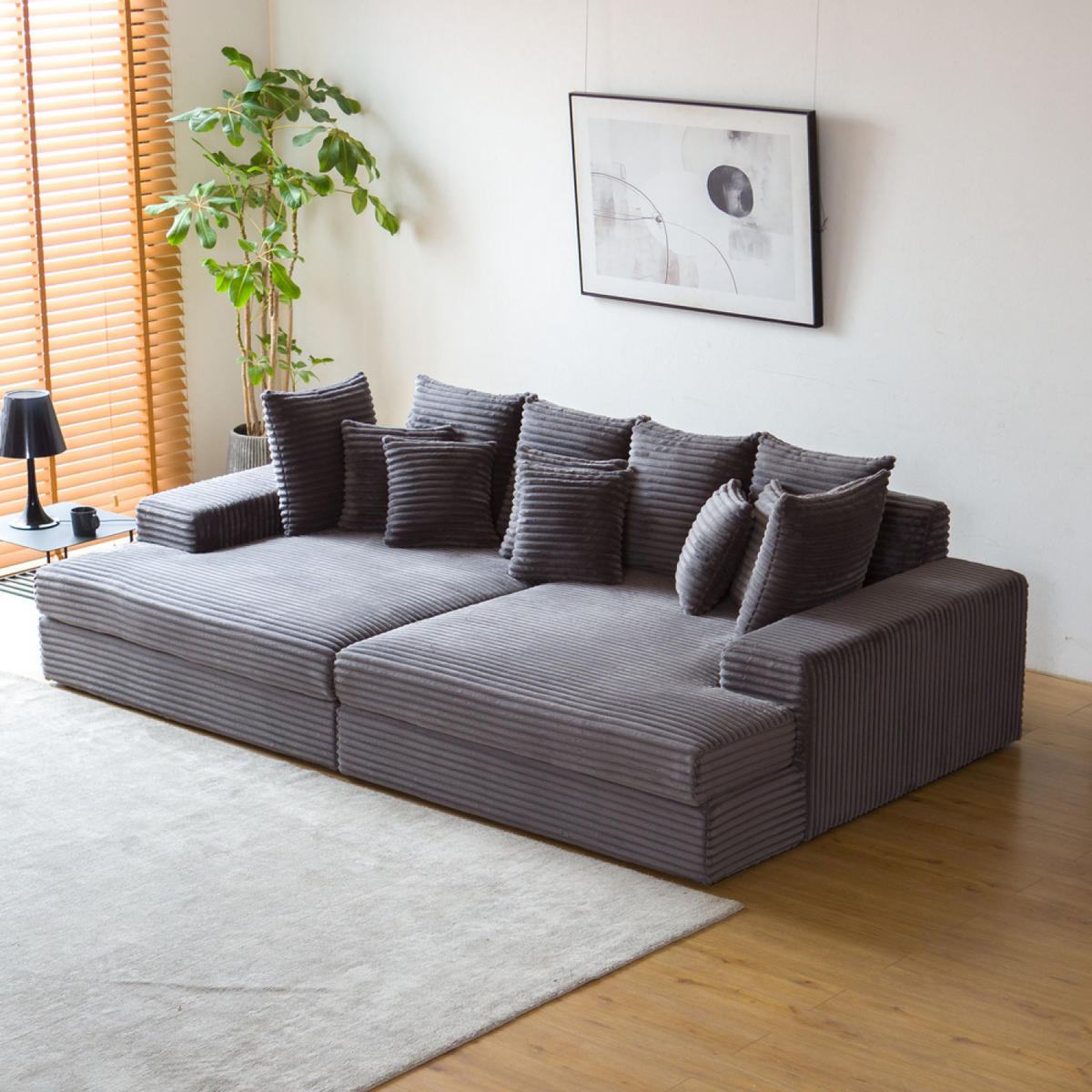 SOFA cardiff anthrazit 4-sitzer cord - Grau, Holz (262/67/150cm) - Concept Usine