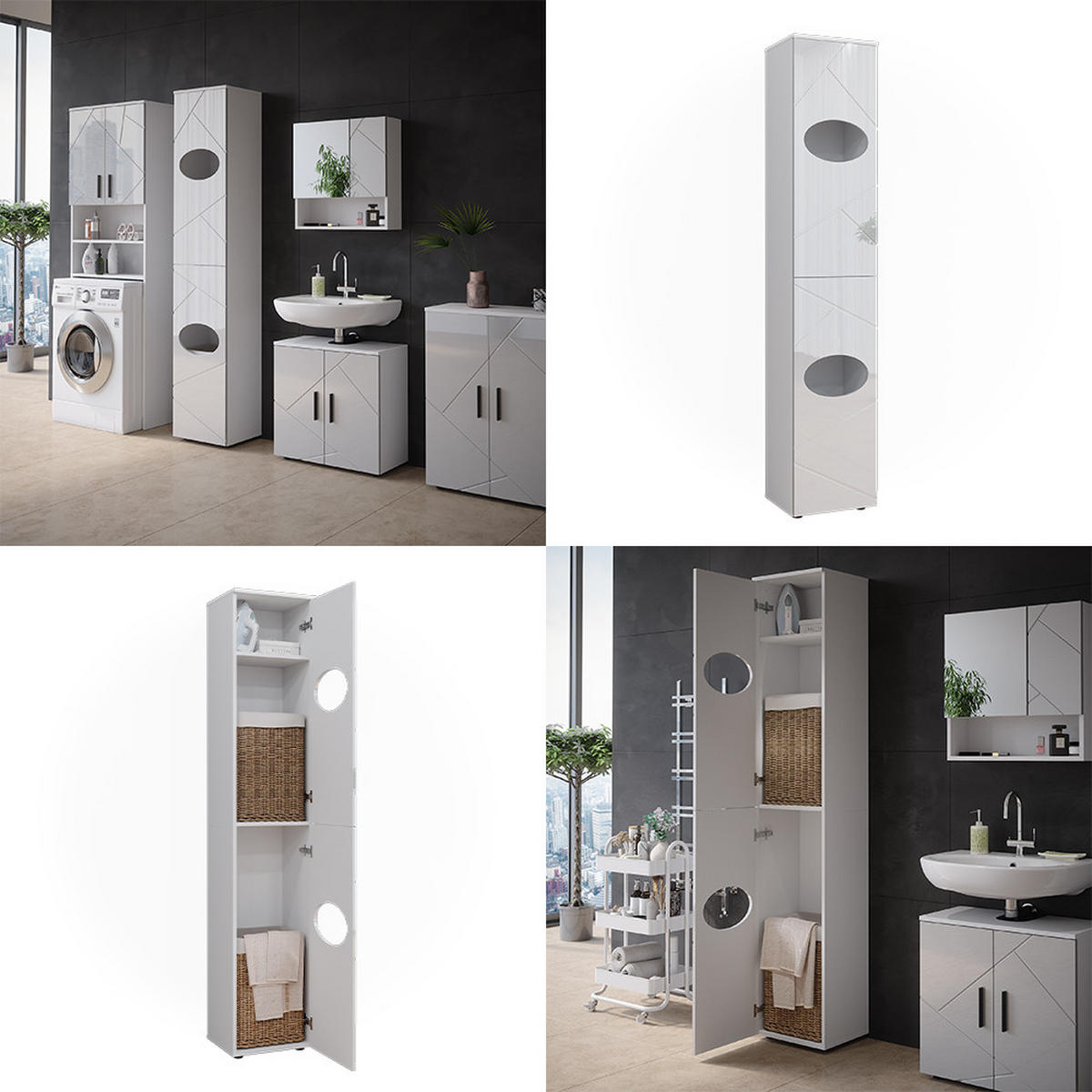 WÄSCHESCHRANK Irma Weiß 37.2 x 192 cm - Weiß, Holzwerkstoff (37.2/192/32cm) - Vicco