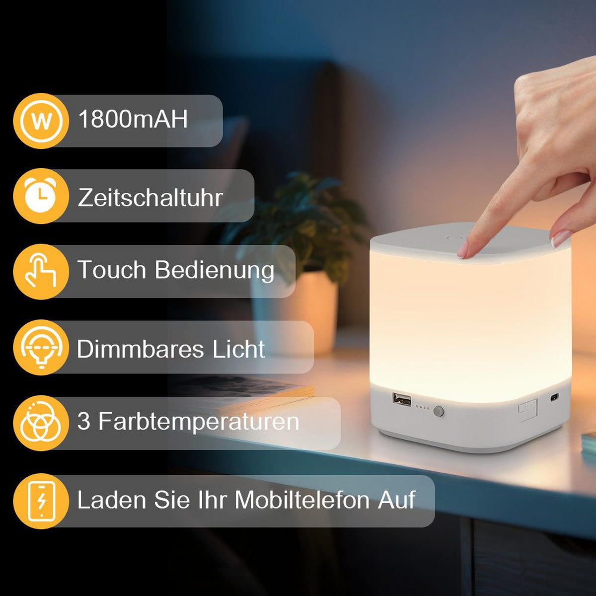 LED stolní lampa Abelin 9,8/9,8/11,5 cm (sada 2 ks) - bílá, plast (9.8/9.8/11.5cm) - Nettlife