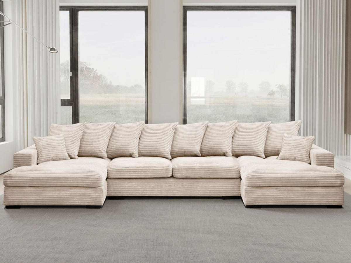 ECKSOFA mit Schlaffunktion und Bettkasten Couch U-form Gabon Stoff Zoom Creme - Creme, Holz (373/155cm) - Kaiser Möbel