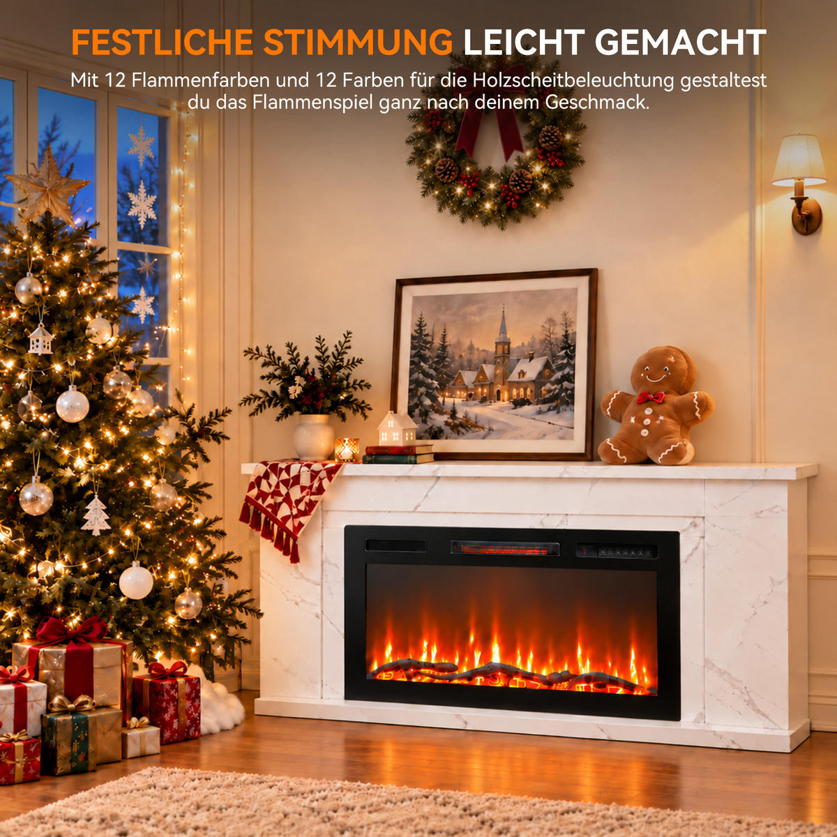 ELEKTROKAMIN mit Schrank, , 36 Zoll, 1000/2000 W Heizleistung, Steuerung über App - Weiß, Holzwerkstoff (27.5/66/152cm)