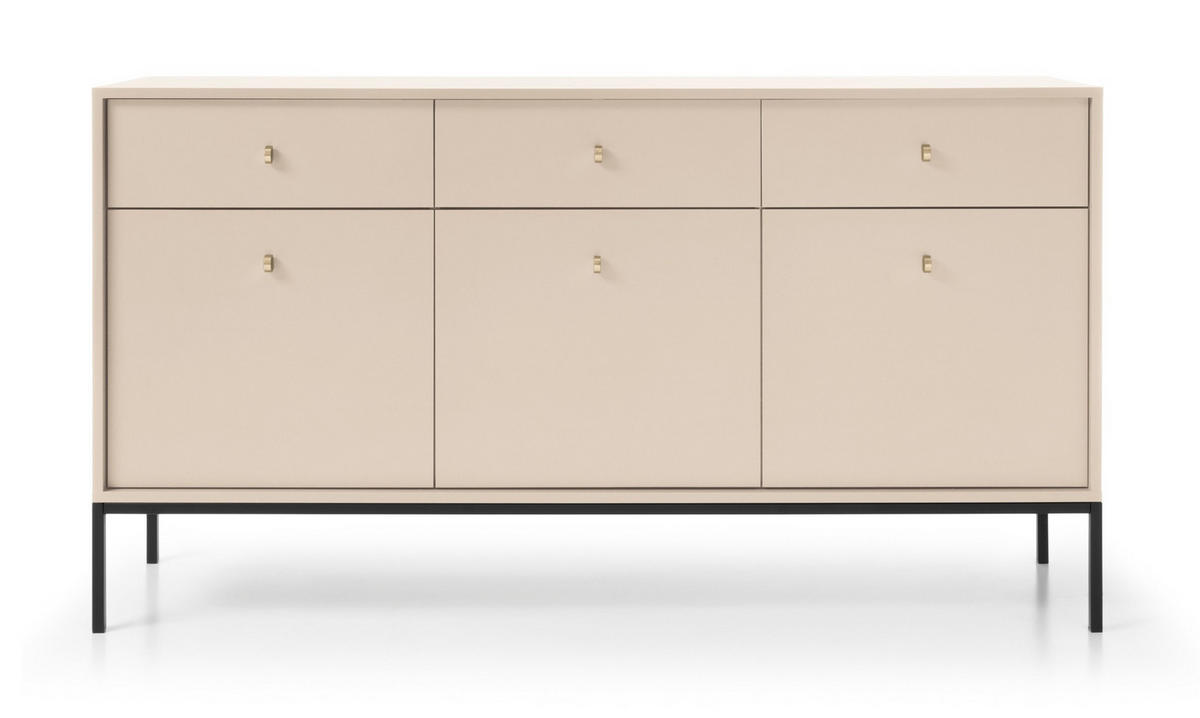 KOMMODE 154 cm mit Schubladen Monti, 3 Türen, Beige + Schwarz - Beige/Schwarz, Holz/Metall (154/83/39cm) - Emporius