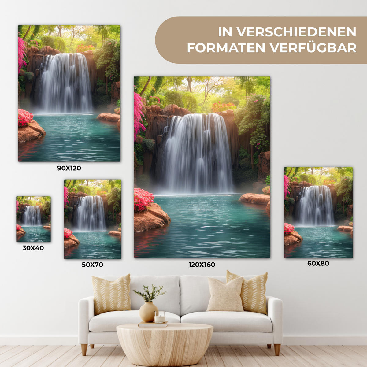 LEINWANDBILD Wasserfall - Natur - Pflanzen - Dschungel - Wasser 30x40 cm - Grün, Textil (30/40cm) - MuchoWow