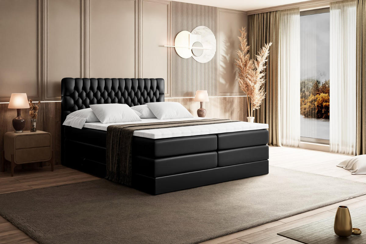 BOXSPRINGBETT SERENE KING - 200 x 200 - H3/H4 - Schwarz Hochglanz - Schwarz Hochglanz, Holzwerkstoff (200/200cm) - ALTDECOR