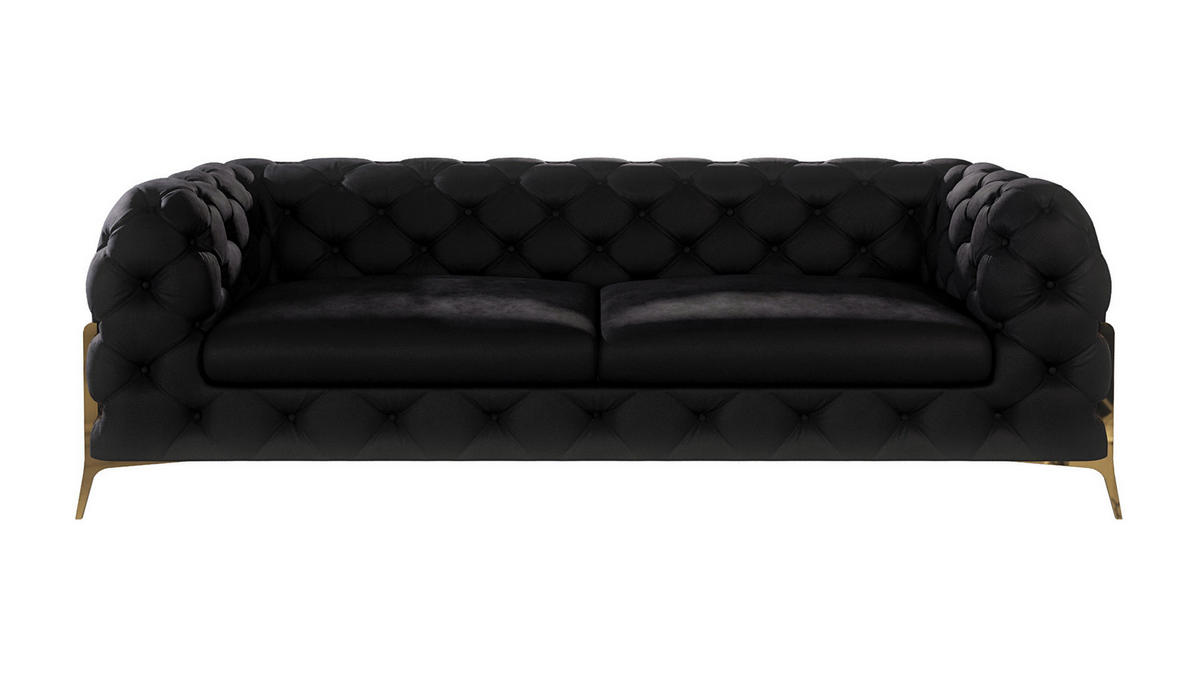 CHESTERFIELD-SOFA 3-Sitzer Lexi Schwarz Samt - Goldfarben/Schwarz, Holz/Textil (225/75/100cm) - S-Style Möbel