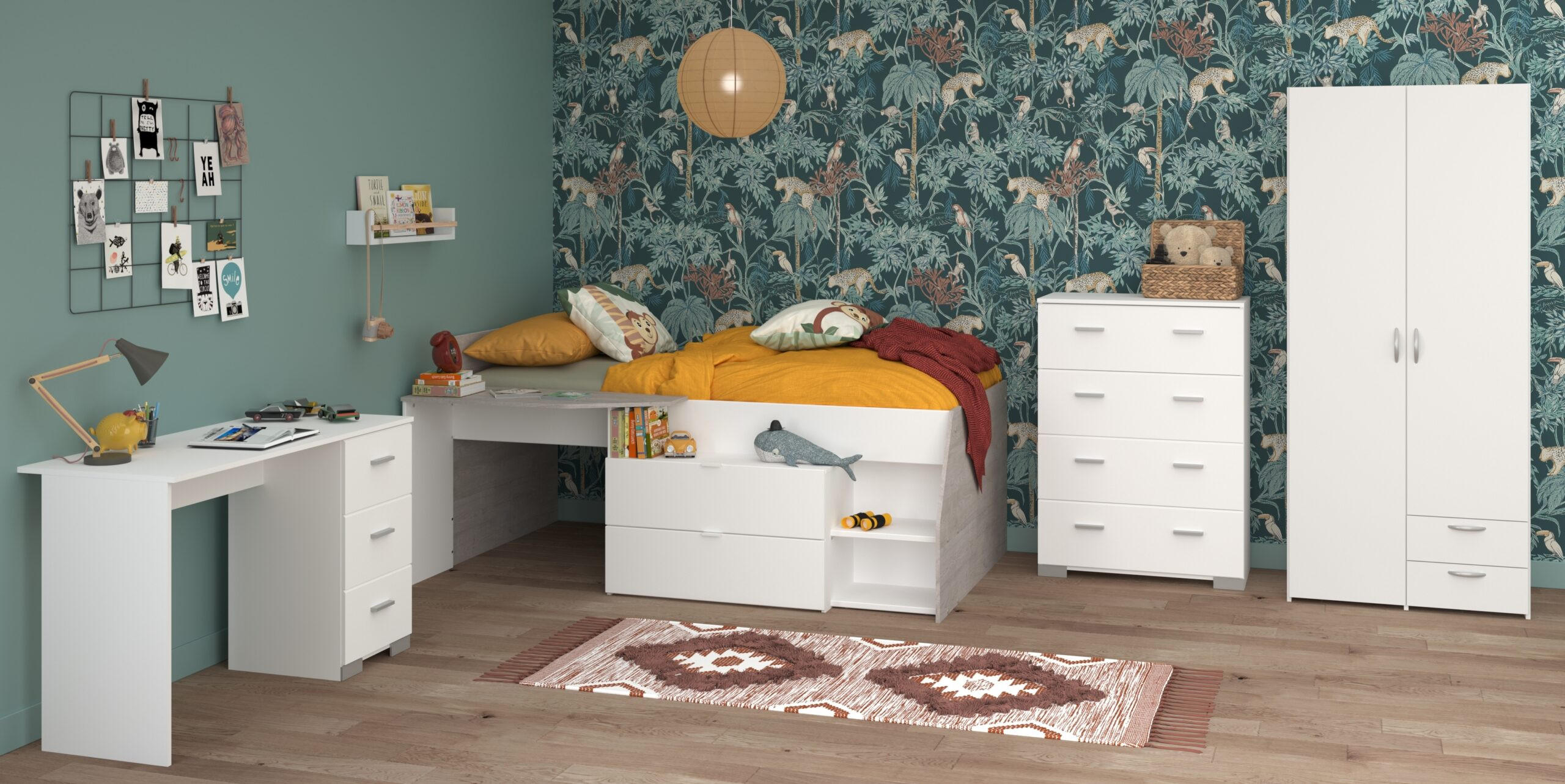 JUGENDZIMMER Milky 11 in Weiß und Grey Loft 4 teilig - Weiß, Holzwerkstoff (120/200/80cm)