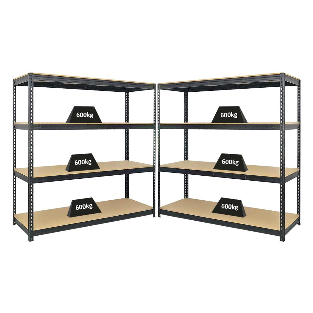 SCHWERLASTREGAL Bison 2er-Set mit 2x 200x200x60 cm 4 Fachböden Fachlast 600 kg Schwarz - Schwarz, Metall (400/200/60cm) - PROREGAL