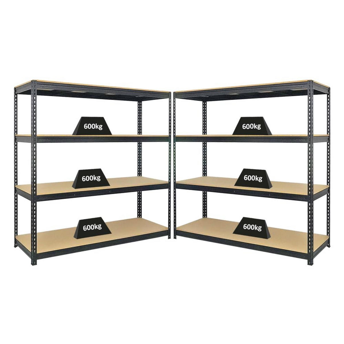 SCHWERLASTREGAL Bison 2er-Set mit 2x 200x200x60 cm 4 Fachböden Fachlast 600 kg Schwarz - Schwarz, Metall (400/200/60cm) - PROREGAL