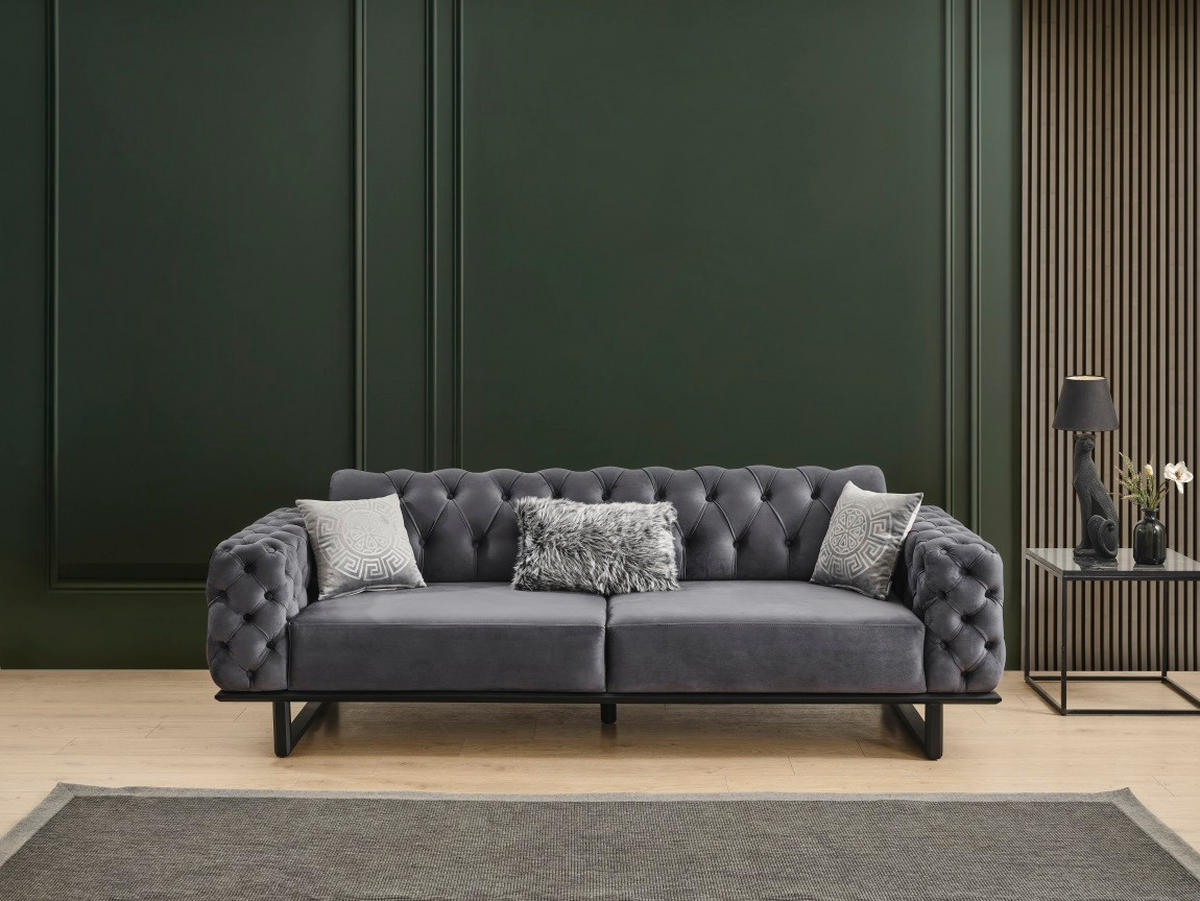2 Sitzer SOFA Zen Samt Anthrazit - Anthrazit, Holz/Textil (190/80/100cm) - Villa Möbel