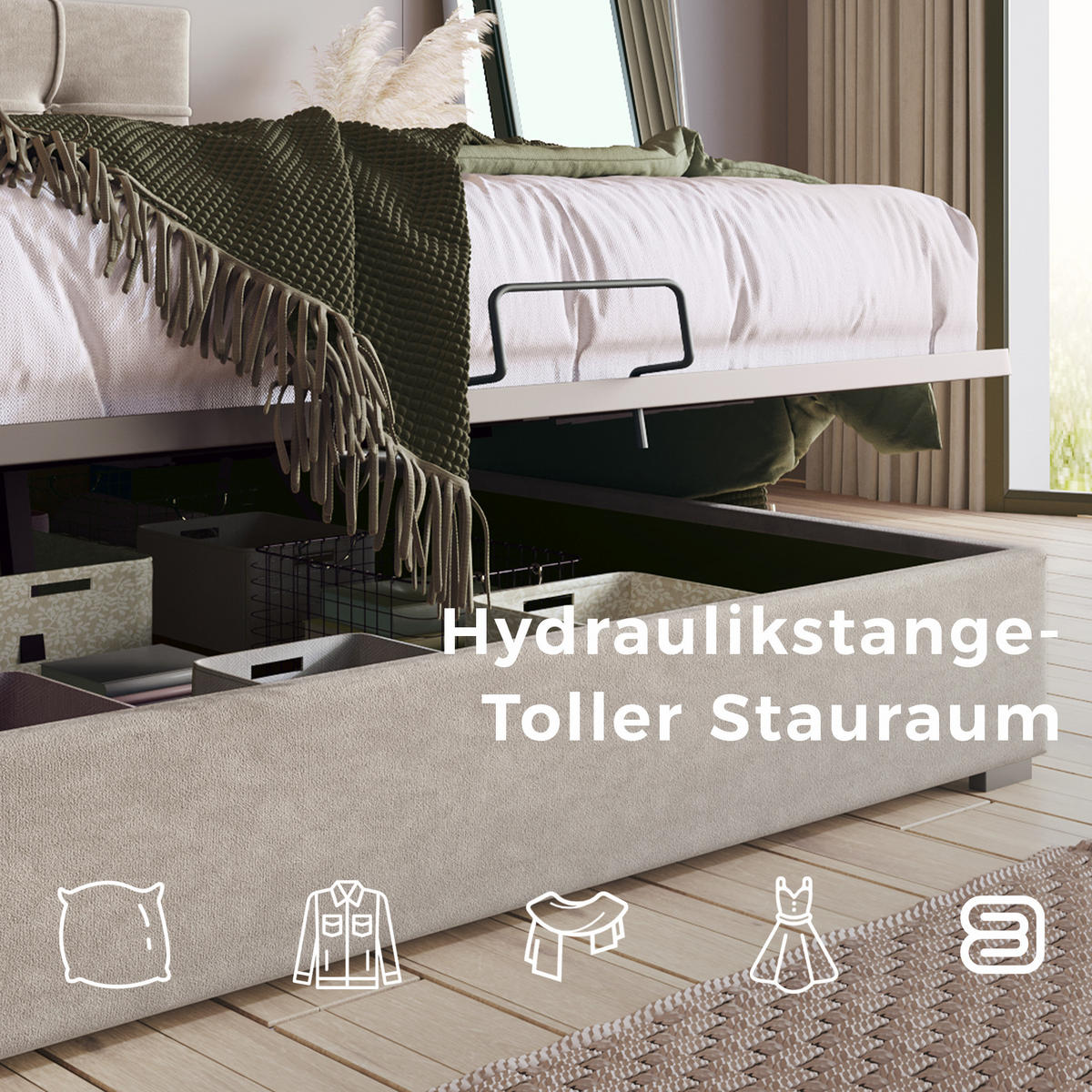 STAURAUMBETT Grau 200/90 cm - Grau, Metall (90/200cm) - Urban Meuble