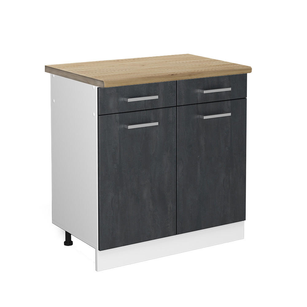 KÜCHENUNTERSCHRANK R-Line Schwarz Beton 80 cm AP Eiche - Schwarz/Weiß, Holzwerkstoff (80/81.6/60cm) - Vicco