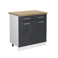 KÜCHENUNTERSCHRANK R-Line Schwarz Beton 80 cm AP Eiche - Schwarz/Weiß, Holzwerkstoff (80/81.6/60cm) - Vicco