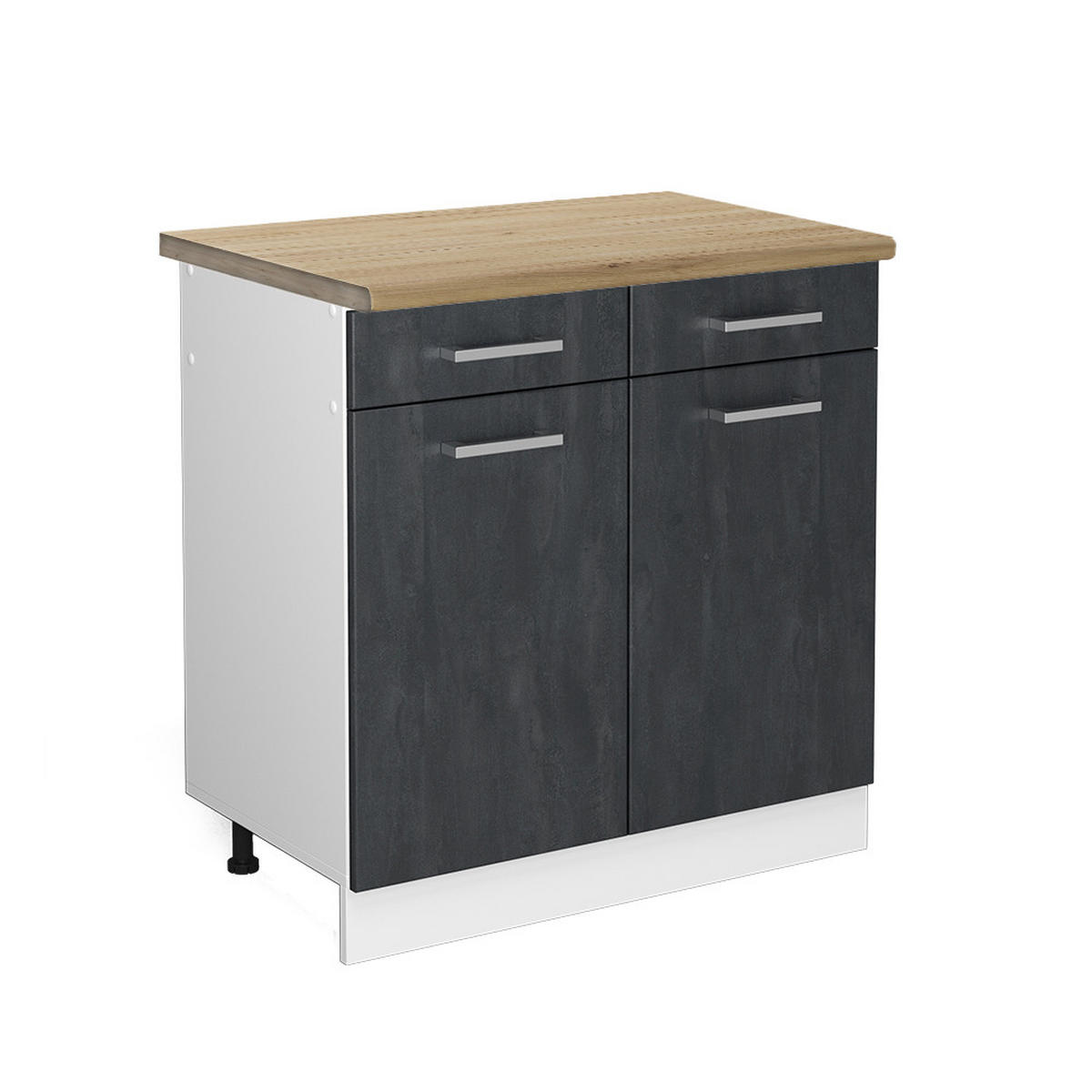 KÜCHENUNTERSCHRANK R-Line Schwarz Beton 80 cm AP Eiche - Schwarz/Weiß, Holzwerkstoff (80/81.6/60cm) - Vicco