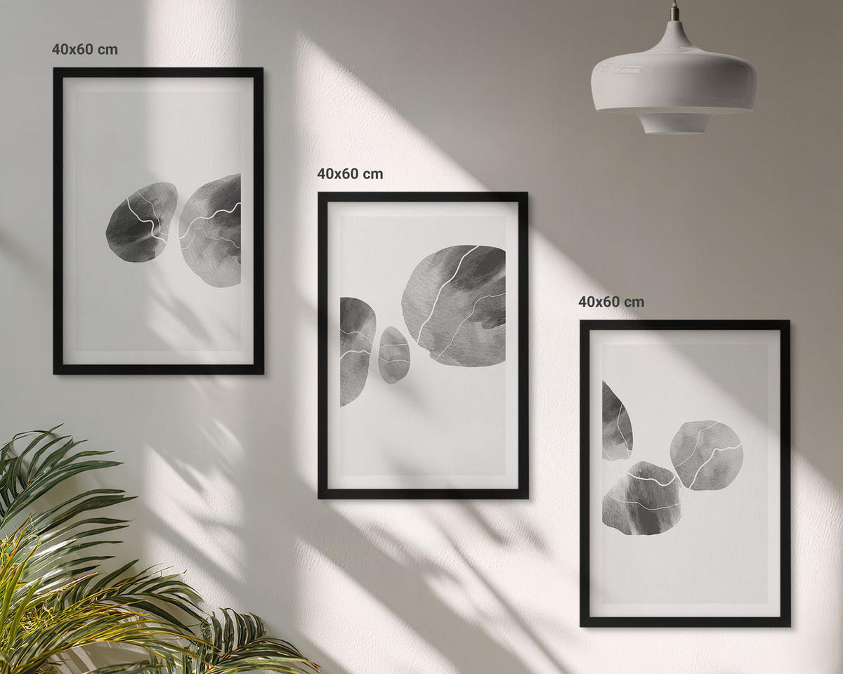 BILDER SET 3er Set - 40x60 cm Schwarzer Rahmen - Abstrakte Kunst, Farbspritzer - Schwarz, Kunststoff (40/60cm) - TULUP