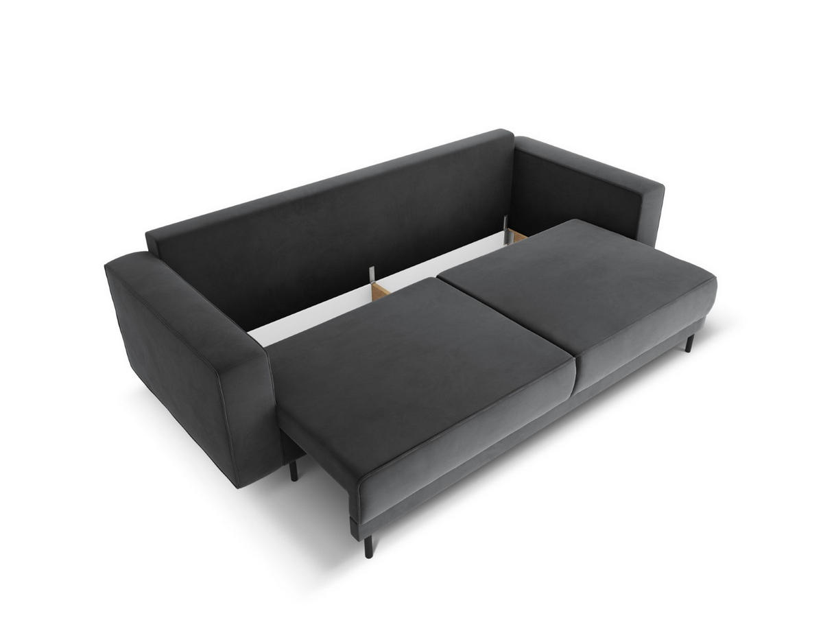 AUSKLAPPBARES-SOFA mit Bettkasten Caro aus Samt grau 3 Sitzplätze - Grau, Textil (97/93/236cm) - Micadoni