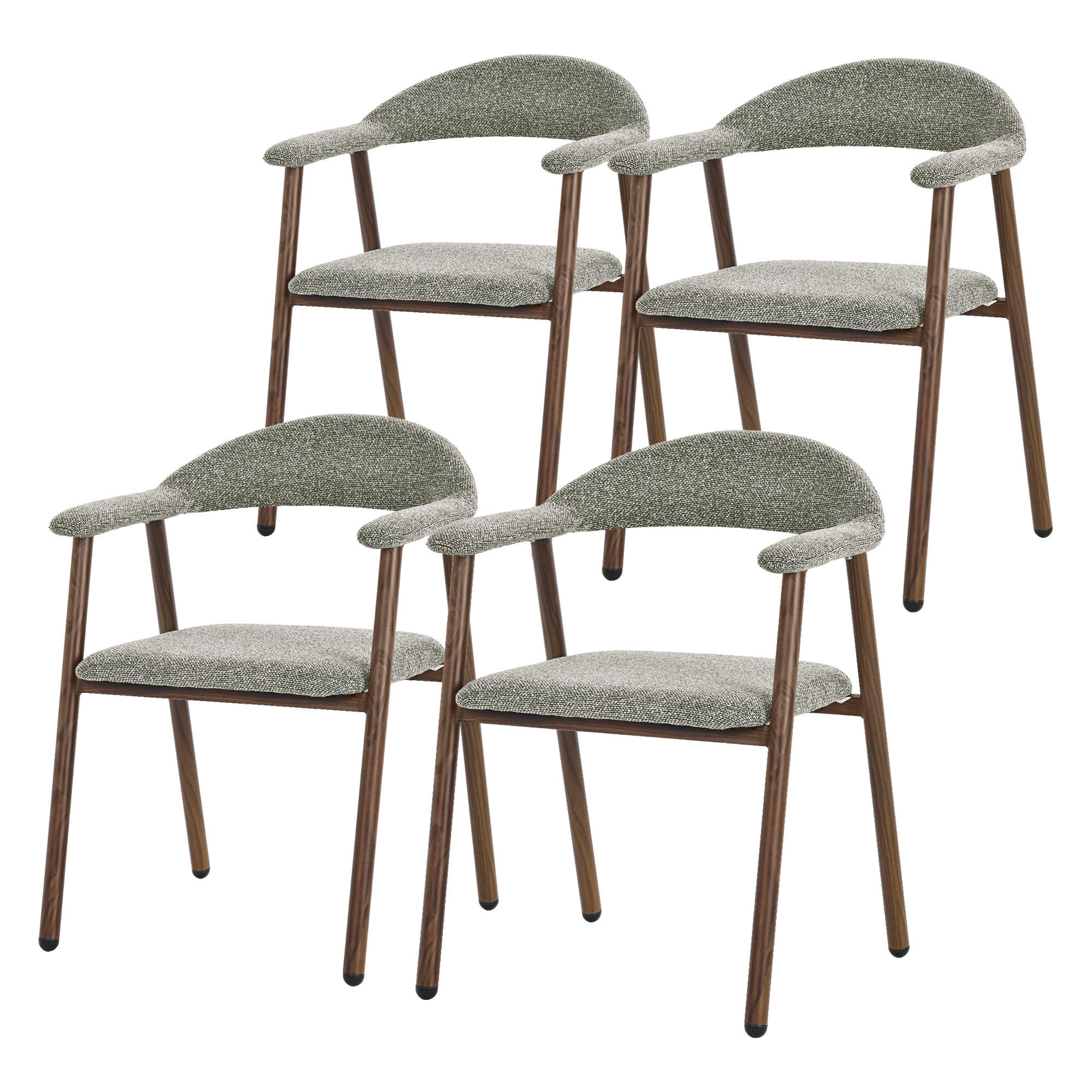 JÍDELNÍ ŽIDLE, sada 4 ks, zelené s tkanou strukturou a ocelovou konstrukcí v imitaci dřeva - zelená barva/hnědá, kov/textil (59/78/61cm) - ML-DESIGN