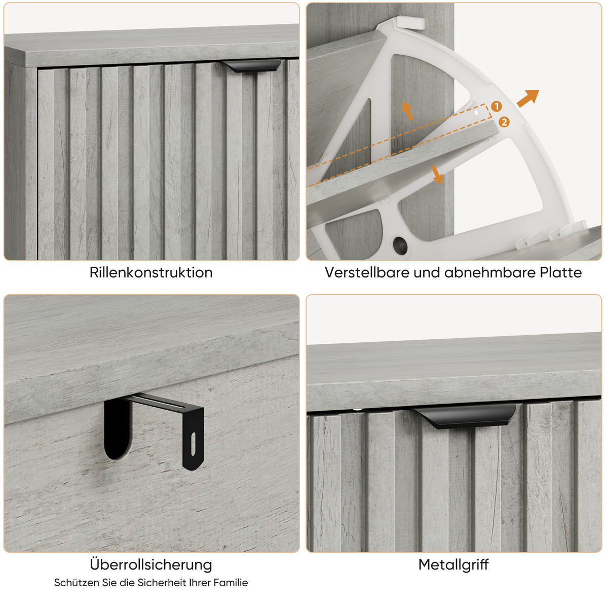 SCHUHSCHRANK aus MDF & Spanplatte in Grau mit 2 Flip-Schubladen - Grau, Holzwerkstoff (60/94/24cm) - Modfu
