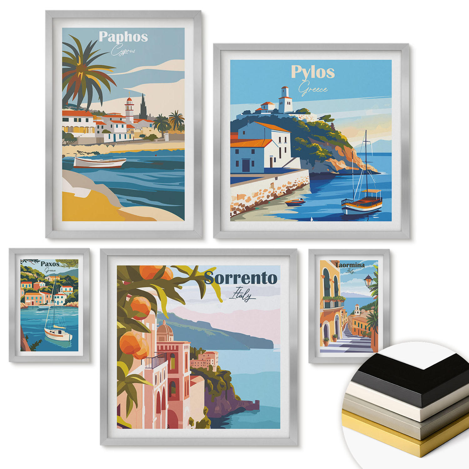 WANDBILDER 5er Set - 50x50 cm & 20x30 cm & 40x60 cm Silberner Rahmen - Japanische Naturlandschaften - Silberfarben, Kunststoff (40/60cm) - ArtPrintCave