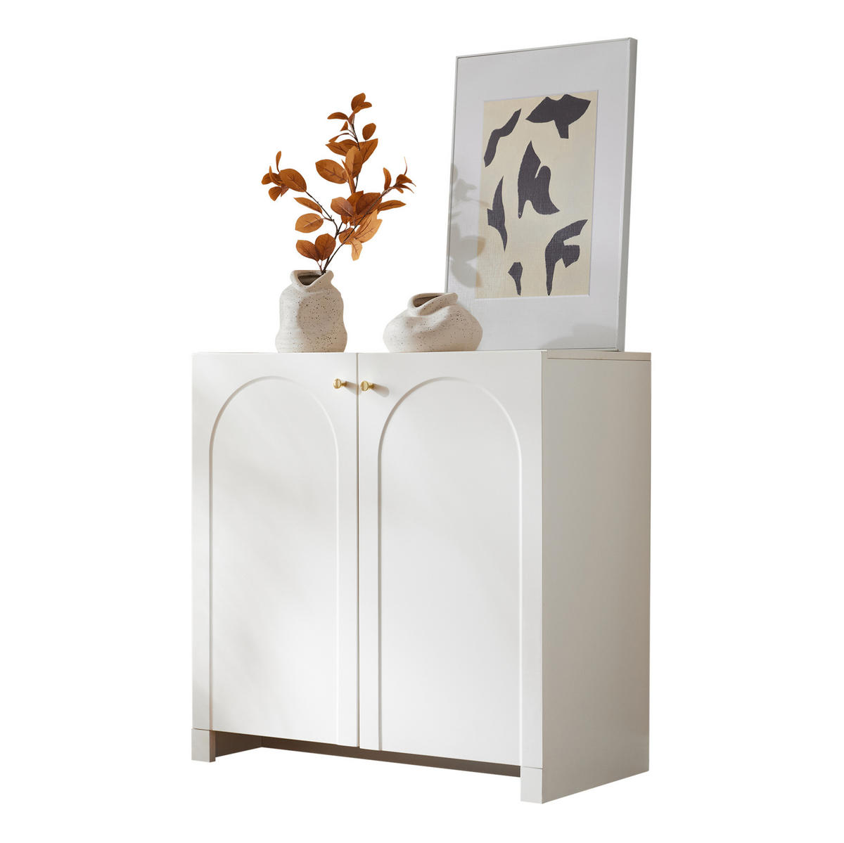 KOMMODE 80/40/80 cm mit 2 Türen und goldfarbenen Griffen - Weiß, Holzwerkstoff (80/80/40cm) - BEAOK