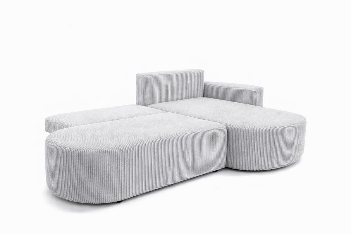 ECKSOFA Mit Schlaffunktion Und Bettkasten, Cordstoff Poso, Hellgrau, Rechts, ROUND ONE OPEN XL - Hellgrau, Holz (262/175cm) - Kaiser Möbel