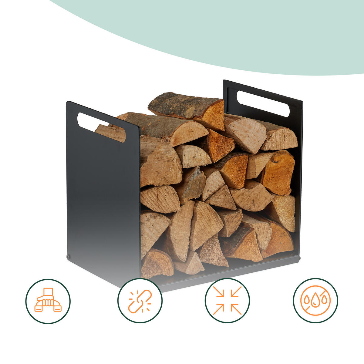 KAMINHOLZREGAL - Schwarz, Metall (40/35/30cm) - Relaxdays