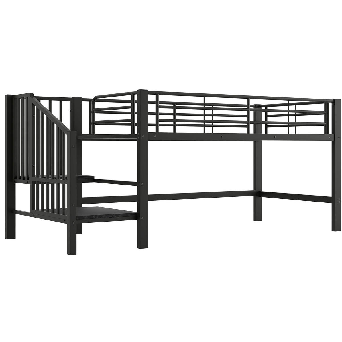 HOCHBETT 90/200 cm mit Stauraumtreppe und Lattenrost aus Metall und MDF, Schwarz - Schwarz, Holzwerkstoff (90/200cm) - Redom