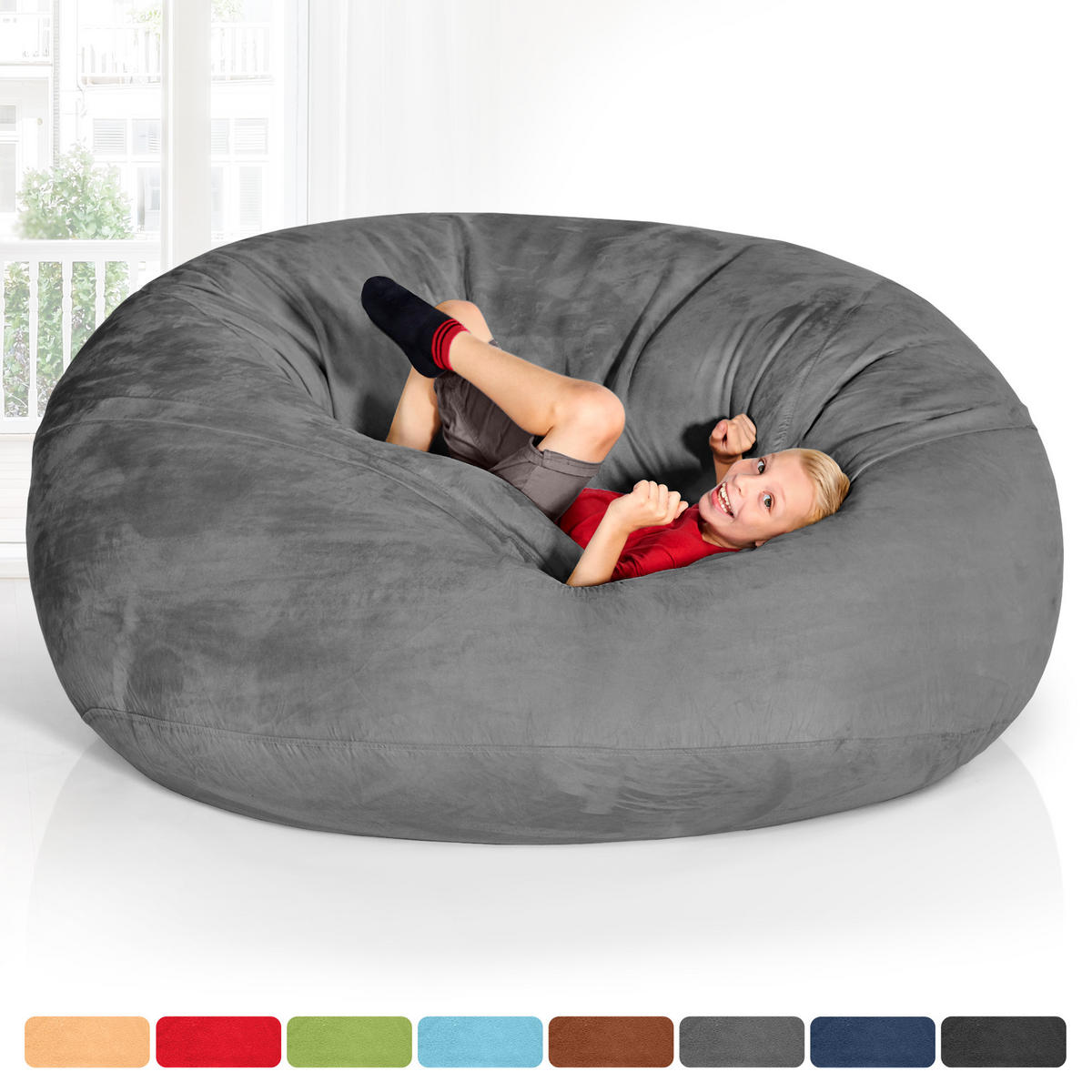 RIESEN-SITZSACK XXL JUMBO Velours 5ft - Dunkelgrau, Textil (150/120/150cm) - Green Bean