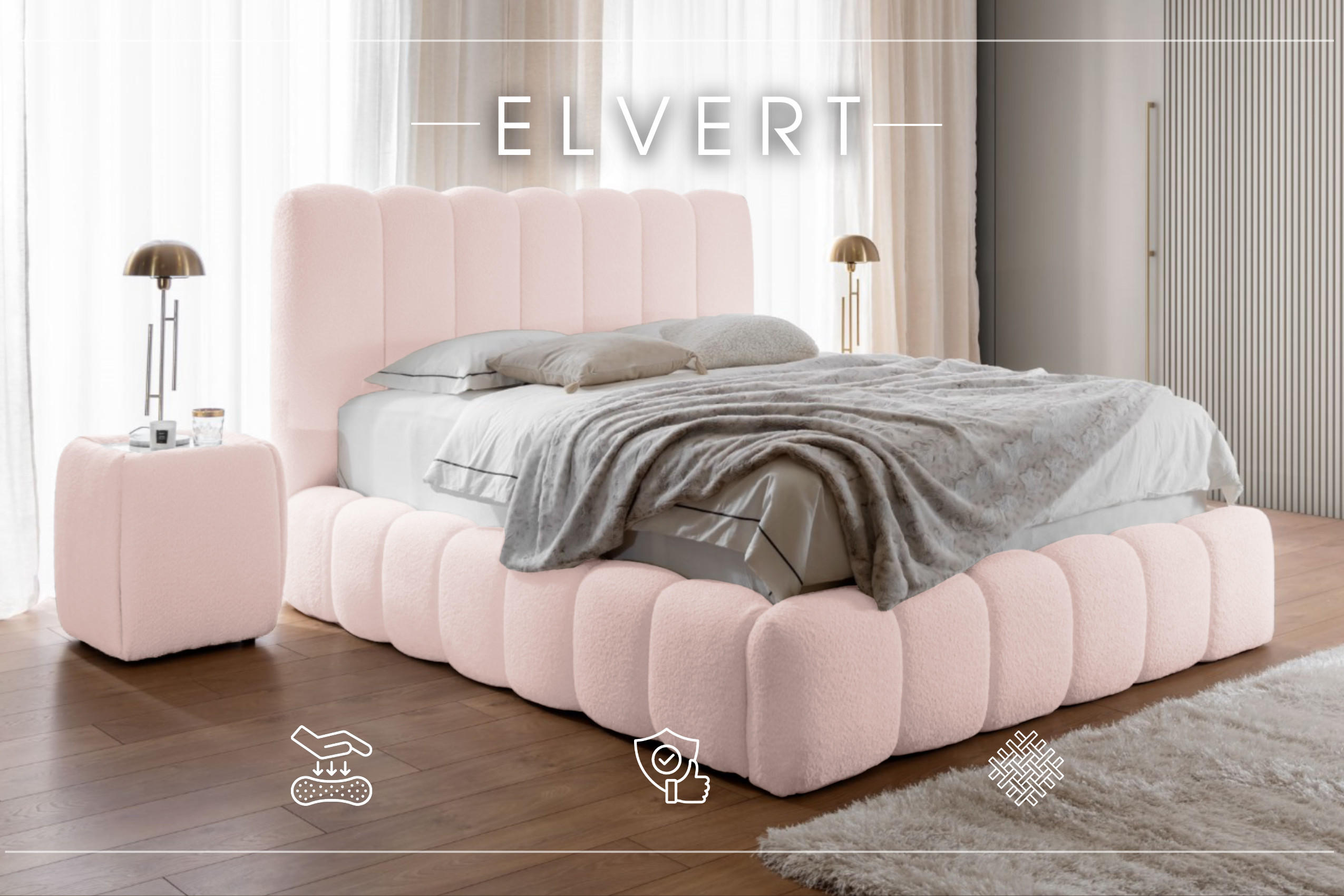 POLSTERBETT aus Polyester Elvert 140x200 cm, Hellrosa - Hellrosa, Textil (140/200cm) - Meblito