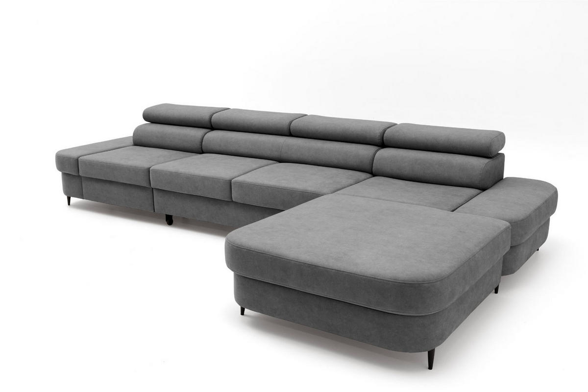 ECKSOFA JAZZ MAXI Rechts mit Schlaffunktion 125x195 Velours Dunkelgrau - Dunkelgrau/Schwarz, Holz/Textil (203/350cm) - Muffo
