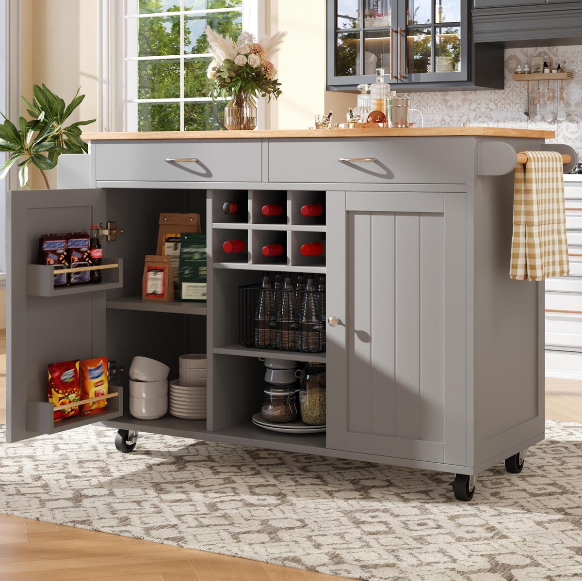 KÜCHENINSEL mit Stauraum 102 x 45 x 92 cm MDF Holzmaserung Grau - Grau, Metall (45/92/102cm) - Beauniv