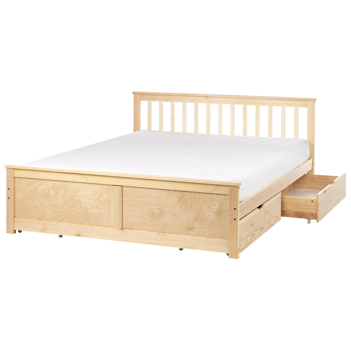 BETT mit Schubladen 160x200 cm Heller Holzfarbton Olendon - Hellbraun, Holz (160/200cm) - Beliani