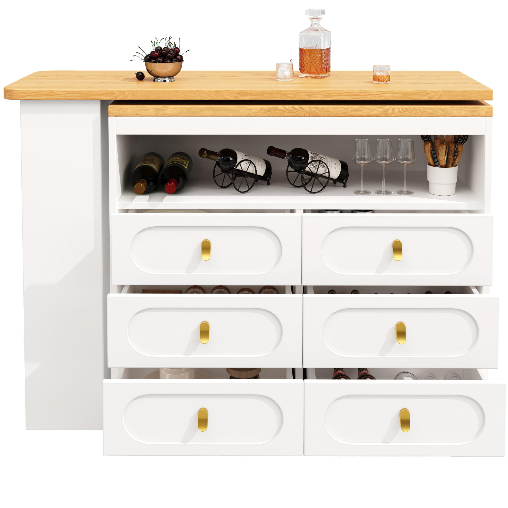 BARTISCH 137-203/39/90 cm in Weiß mit Stauraum und 360° Drehfunktion - Weiß, Holzwerkstoff (39/203/92cm) - BEAOK